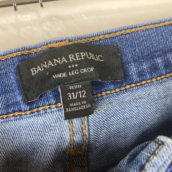 Banana Republic Women Sz 12 / 31 High Rise Wide Leg Crop Fringe Jeans 90s Y2k - Picture 5 of 7